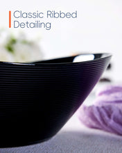 LaGlint 66 OZ Large Salad Bowl Set of 2, Opal Glass 10 inch Lightweight Serving Dishes for Salad, Fruit, Kitchen Microwave & Dishwasher Safe, Oval Shape Black