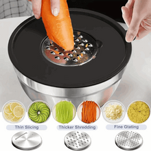 AOKIWO Mixing Bowls with Airtight Lids, 8PCS Stainless Steel Bowls Set with 3 Grater Attachments, Kitchen Bowls with Non-Slip Bottoms, Size 5, 4, 3.5, 2, 1.5 QT for Mixing & Serving, Black