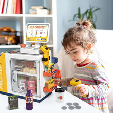 Adofi 46PCS Cash Register for Kids, Kids Pretend Play Toys with Scanner, Shopping Cart, Calculator, Play Food, Toddler Toys for Boys Girls, Toys for Girls 3 6 Years, Kids Toys Cash Register-Yellow