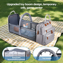 Babyomi Diaper Backpack with Changing Station, Foldable Crib, Insulated Pocket & USB Port, Large Travel Bag for Moms and Dads, Grey