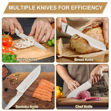 Walchoice 15 Pieces Knife Set with Block, High Carbon Stainless Steel Kitchen Knife Set with Sharpener, Rust Resistant & Dishwasher Safe