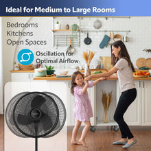 Lasko 16" Oscillating Pedestal Fan with Adjustable Height and Tilt-Back Head for Whole Room Cooling, Black, S16500