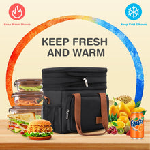 Insulated Lunch Bag for Women/Men, 17L Expandable Double Deck Lunch Cooler Box, Lightweight Leakproof Lunch Tote Bag W/ Side Tissue Pocket&Adjustable Shoulder Strap, Suit for Work,Picnic,Black - Brands For Less USA