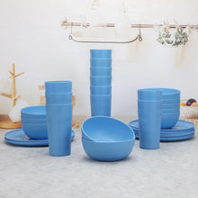 Mainstays 30-Piece Blue Etched Checkered Plastic Dinnerware Set, Includes 10 Plates, 10 Bowls, 10 Tumblers - Brands For Less USA