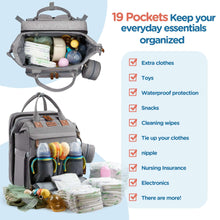 Babyomi Diaper Backpack with Changing Station, Foldable Crib, Insulated Pocket & USB Port, Large Travel Bag for Moms and Dads, Grey