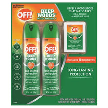 OFF! Deep Woods Insect Repellent, 2-9 Oz Aerosol Sprays + 10 Deep Woods OFF! Towelettes