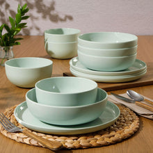Gibson Home Candy Skies 12 Piece Unbreakable Wheat Straw Melamine Plates and Bowls Dinnerware Set - Outdoor, Camping, & Everyday Use - Matte Exterior/Shiny Interior Green - Brands For Less USA