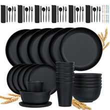 GPED 48 Pcs Wheat Straw Dinnerware Sets For 4, Unbreakable Dinnerware Sets, Reusable Wheat Straw Plates and Bowls Sets, Travel Camping Cutlery Set, Dishwasher Microwave Safe Dinnerware, Beige - Brands For Less USA