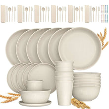 GPED 48 Pcs Wheat Straw Dinnerware Sets For 4, Unbreakable Dinnerware Sets, Reusable Wheat Straw Plates and Bowls Sets, Travel Camping Cutlery Set, Dishwasher Microwave Safe Dinnerware, Beige - Brands For Less USA