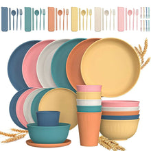 GPED 68 Pcs Wheat Straw Dinnerware Sets For 6, Unbreakable Dinnerware Sets, Reusable Wheat Straw Plates and Bowls Sets, Travel Camping Cutlery Set, Dishwasher Microwave Safe Dinnerware, Beige - Brands For Less USA