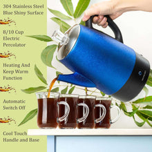 Mixpresso Percolator Coffee Pot Electric 10 Cup, Stainless Steel Coffee Maker, Coffee Percolator Electric With Keep Warm Function, 10 Cups Stainless Steel Perculator With Basket (Shiny Blue)