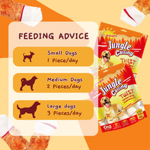 Bocadillos masticables con huesos anudados de pollo Jungle Calling para perros grandes, de larga duración.