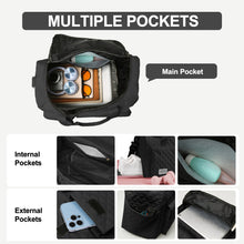 DAKIMOE Travel Duffle Bag for Women Men, Weekender Bags Carry on Gym Bag with Wet Pocket/Adjustable Strap/Shoe Compartment, Foldable Waterproof Overnight Tote Bag for Plane Sports Dance, Black