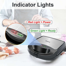 Bluebow 3 in 1 Sandwich Maker, 2 Slice Waffle Maker, Panini Press Grill with Removable Non-Stick Plates, Breakfast Grilled Cheese Maker