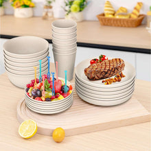 GPED 68 Pcs Wheat Straw Dinnerware Sets For 6, Unbreakable Dinnerware Sets, Reusable Wheat Straw Plates and Bowls Sets, Travel Camping Cutlery Set, Dishwasher Microwave Safe Dinnerware, Beige - Brands For Less USA