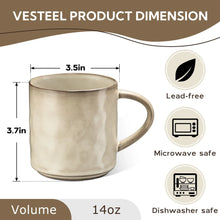 Vesteel Coffee Mug Set of 4, Ceramic Coffee Cups with Handles, 14oz Stoneware Mugs Set for Coffee Tea Milk, Wave Design Mug Gifts for Home Office Restaurant