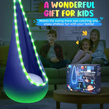 UQN Kids Pod Swing Seat, Light Up Hanging Hammock Chair with Inflatable Pillow, Indoor and Outdoor Toy Sensory Swing for kids, 100% Cotton Loading Capacity 176 lbs
