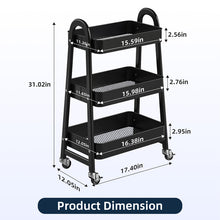 Gianna Utility Cart, Metal, 3‑Tier, Lockable Caster Wheels , 360° Rolling, Black