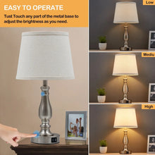 NATYSWAN Lamps for Bedrooms Set of 2, Brushed Nickel Bedside Lamps with USB Ports, 3 Way Dimmable Nightstand Lamps , Touch Table Lamp for Living Room Bedroom Office, Bulbs Included