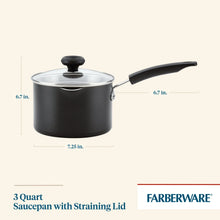 Farberware Easy Clean 3 Quart Nonstick Straining Sauce Pan with Pouring Spout and Lid, Dishwasher Safe, Black - Brands For Less USA