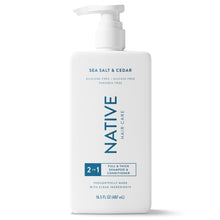 (6 pack) Native Full & Thick 2 in 1 Men's Shampoo and Conditioner, Sea Salt & Cedar, 16.5 fl oz