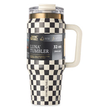 Thyme & Table 32 fl oz Stainless Steel Luna Tumbler with Handle and Dual Straw Lid, Cream & Black Check