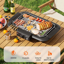 LASIEYO Electric Smokeless Grill, Non-Stick BBQ Grill Indoor Outdoor Barbecue Grill, Adjustable Temperature Control High Power Portable Removable Stand Grill for Cooking BBQ Party, Black