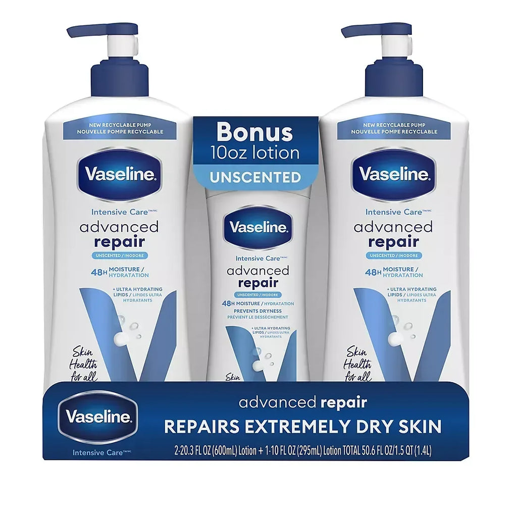Vaseline Intensive Care Body Lotion, Advanced Repair, Unscented, 2 pk ...