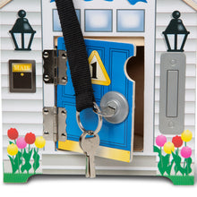 Melissa & Doug Take-Along Wooden Doorbell Dollhouse - Doorbell Sounds, Keys, 4 Poseable Wooden Dolls - Brands For Less USA