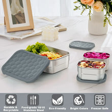 Vesteel Stainless Steel Lunch Container Set, Leak Proof Bento Box with Silicone Lids, Portable Metal Lunch Box for School and Daycare(25OZ + 8OZ*2), Grey - Brands For Less USA