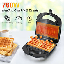 Bluebow 3 in 1 Sandwich Maker, 2 Slice Waffle Maker, Panini Press Grill with Removable Non-Stick Plates, Breakfast Grilled Cheese Maker