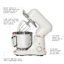 Beautiful 5.3 Qt Stand Mixer, White Icing with Flat Beater, Dough Hook, Balloon Whisk