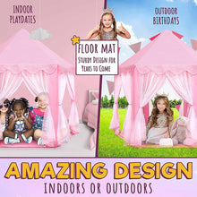ORIAN Princess Castle Playhouse Tent for Girls with LED Star Lights – Indoor & Outdoor Large Kids Play Tent for Imaginative Games – Princess Tent, 230 Polyester Taffeta. Pink 55"x53".