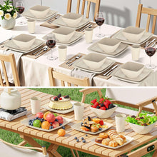 GPED 24 Pcs Wheat Straw Square Dinnerware Sets For 4, Unbreakable Dish Sets, Reusable Plates and Bowls Sets, Dinner Plates, Travel Camping Cutlery Set, Dishwasher Microwave Safe, Beige - Brands For Less USA