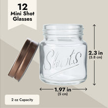12 Pack Mini Mason Jar Shot Glasses with Lids, 2 oz for Ginger Shots, Juices, Cocktails, Homemade Sauces