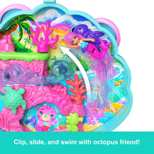 Polly Pocket Glitter Island Compact Playset with 1 Micro Mermaid Doll and Ocean Pets, Travel Toy with Themed Accessories