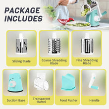 3 in 1 Cheese Grater Rotary, Cheese Shredder Grater for Kitchen Grater Slicer with 3 Replacement Blades, Potato Slicer Vegetable Chopper with Suction Base