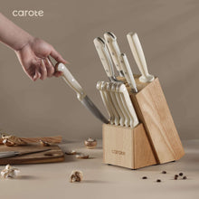Carote 14 Pcs Knife Set with Wooden Block Stainless Steel Knives with Ergonomic Handle, Forged