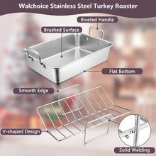 Walchoice Roasting Pan with Rack Set, Stainless Steel Large Turkey Roaster with V-shaped rack & Cooling Rack for Thanksgiving, Heavy Duty & Dishwasher Safe