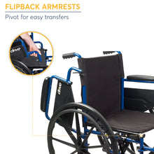 Drive Medical Blue Streak Wheelchair with Flipback Desk Arms, Elevating Leg Rests, 18" Seat, Steel Frame - Brands For Less USA