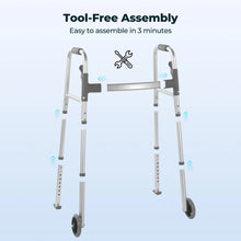 Naipo Compact Folding Walker with Trigger Release and Glide Skis for Seniors Elderly, 5 Inches Front Wheels Support Up to 350lbs, Silver - Brands For Less USA