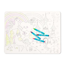 Pen+Gear Washable Fairytale Coloring Placemat Kit with 4 Crayons, Black and White