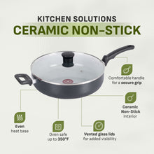 Sartén antiadherente gigante de cerámica negra de 5 cuartos de galón T-Fal Kitchen Solutions con tapa y asa auxiliar