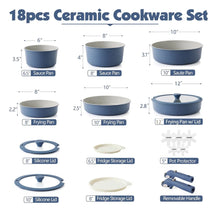 SENSARTE Ceramic Nonstick Pots and Pans Set with Detachable Handle, 18Pcs Induction Kitchen Cookware Sets Stackable, Dishwasher/Oven Safe(Navy Blue)