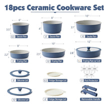SENSARTE Ceramic Nonstick Pots and Pans Set with Detachable Handle, 18Pcs Induction Kitchen Cookware Sets Stackable, Dishwasher/Oven Safe(Navy Blue)
