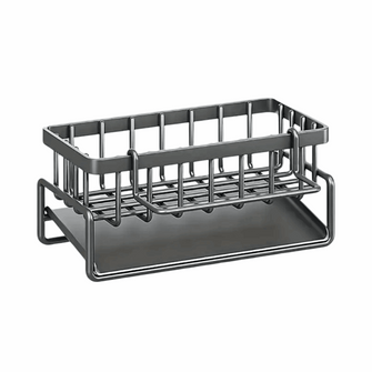 Stainless Steel Kitchen Sink Caddy, Sponge Holder with Drain Tray, Brush Holder, Soap Dispenser Organizer
