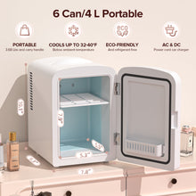 Mini refrigerador portátil Auseo, personal, de encimera, 4 L/6 latas, refrigerador pequeño, puerta frontal de acero inoxidable, CA/CC, opción para cuidado de la piel, maquillaje, bebidas, dormitorio, blanco 