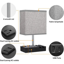 HadinEEon Bedside Table Lamps with 2 Phone Stands, Gray