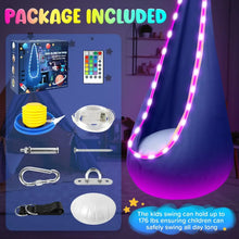 UQN Kids Pod Swing Seat, Light Up Hanging Hammock Chair with Inflatable Pillow, Indoor and Outdoor Toy Sensory Swing for kids, 100% Cotton Loading Capacity 176 lbs