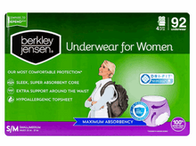 Berkley Jensen Incontinence and Post Partum Underwear for Women, Size Small/Medium, 92 ct